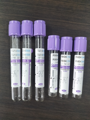 أنبوب EDTA الزجاجي K2 لـ 1ml-10ml سعة مع ملصق أنبوب أرجواني لون في المادة الزجاجية