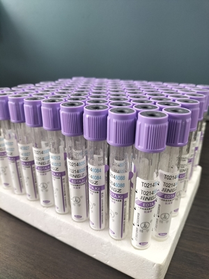 أنبوب EDTA الزجاجي K2 لـ 1ml-10ml سعة مع ملصق أنبوب أرجواني لون في المادة الزجاجية