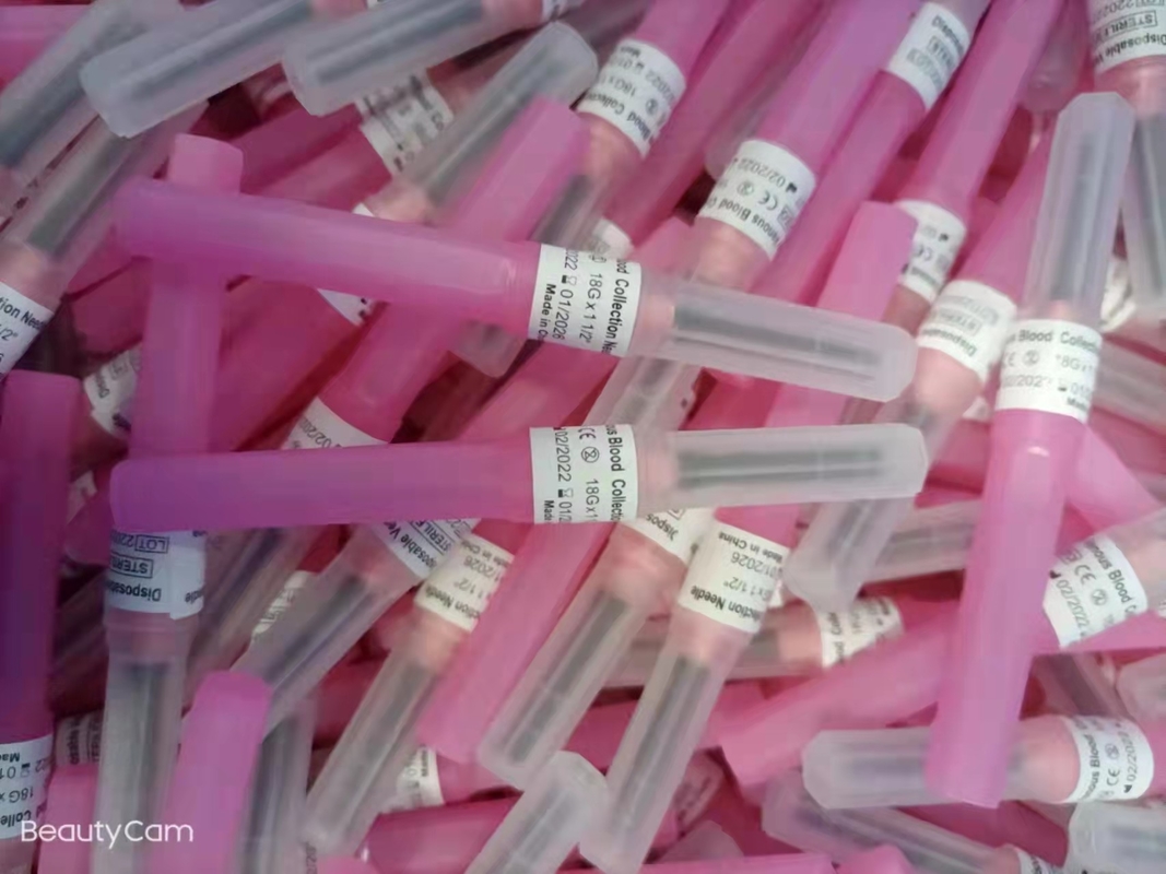 18G الوردي نوع القلم إبرة جمع الدم عينة متعددة تعقيم غاز EO